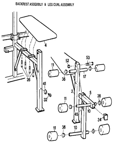 Backrest assembly & leg curl assembly