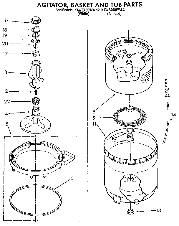 Agitator, basket and tub