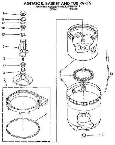 Agitator, basket and tub