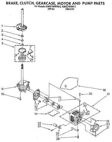 Brake, clutch, gearcase, motor and pump