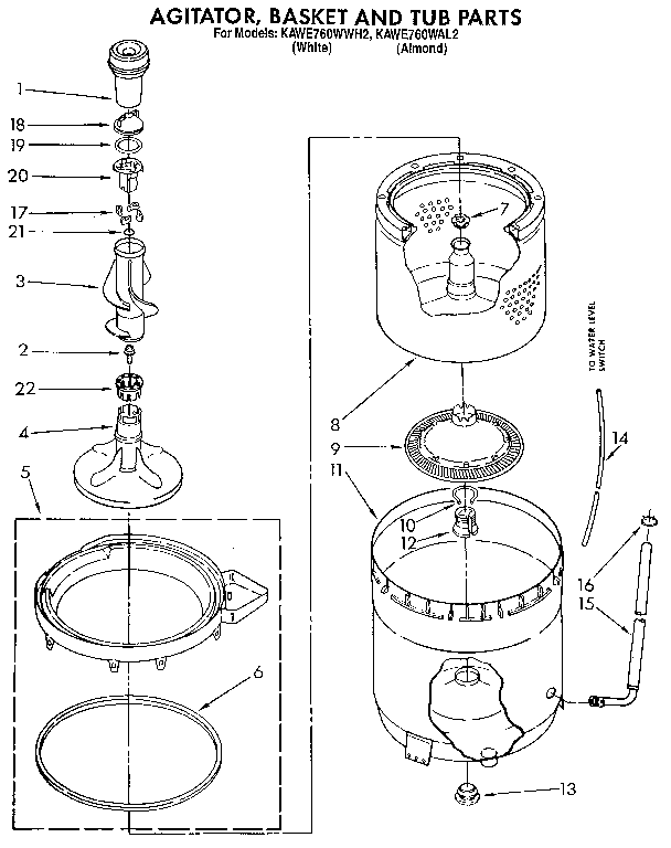 AGITATOR, BASKET AND TUB