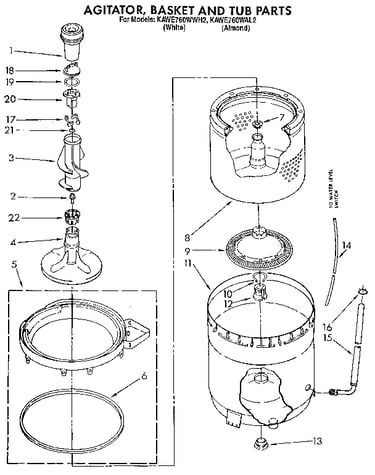 Agitator, basket and tub