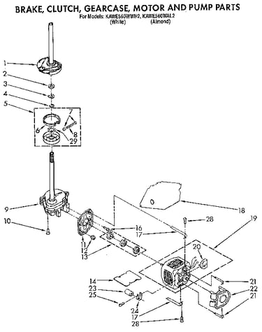 Brake, clutch, gearcase, motor and pump