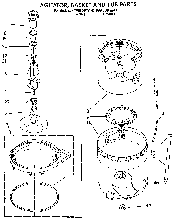 Agitator, basket and tub