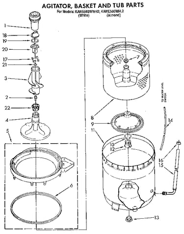 Agitator, basket and tub