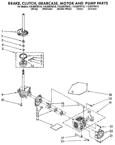 Brake, clutch, gearcase, motor and pump