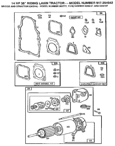 Gasket set and motor-starting