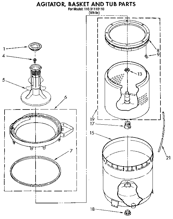 AGITATOR, BASKET AND TUB