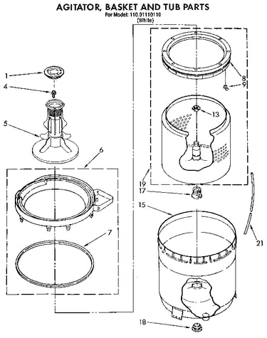 Agitator, basket and tub