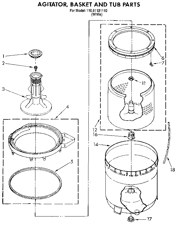 AGITATOR, BASKET AND TUB