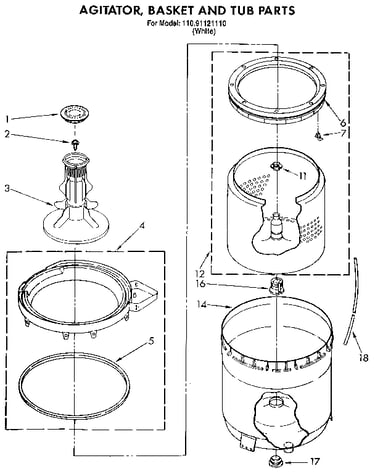 Agitator, basket and tub