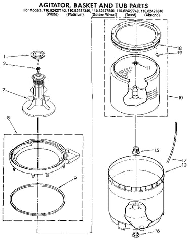 Agitator, basket and tub