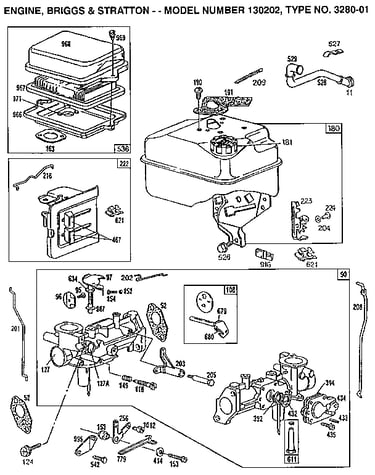Air cleaner, fuel tank, and carburetor assembly