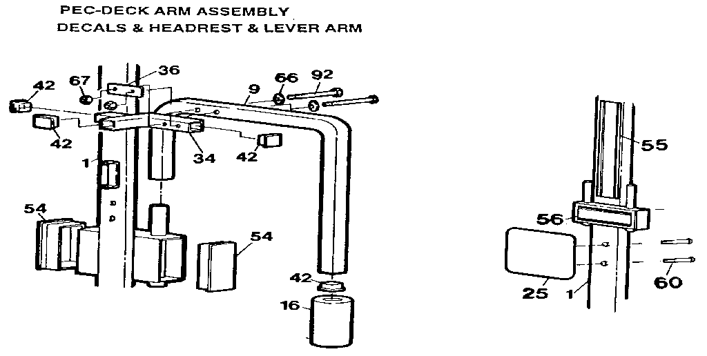 Pec-deck arm assembly decals & headrest & lever arm