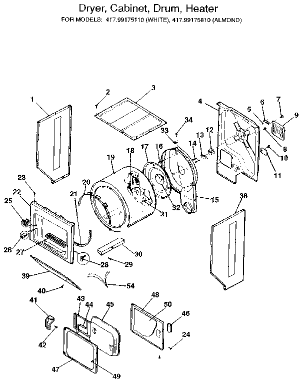 Dryer-cabinet, drum, heater