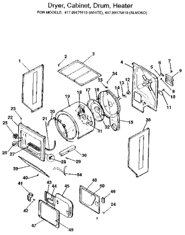 Dryer-cabinet, drum, heater