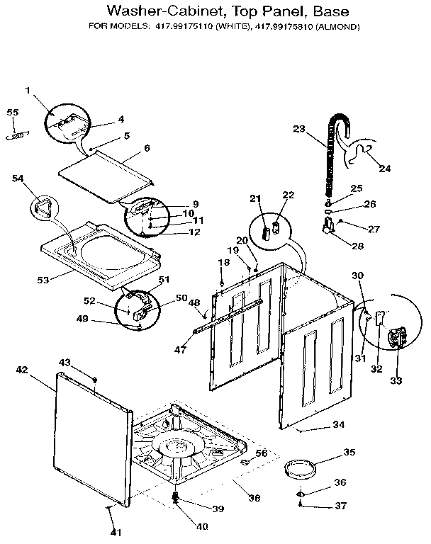 Washer-cabinet, top panel, base