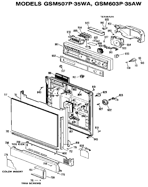Control panel and door assembly