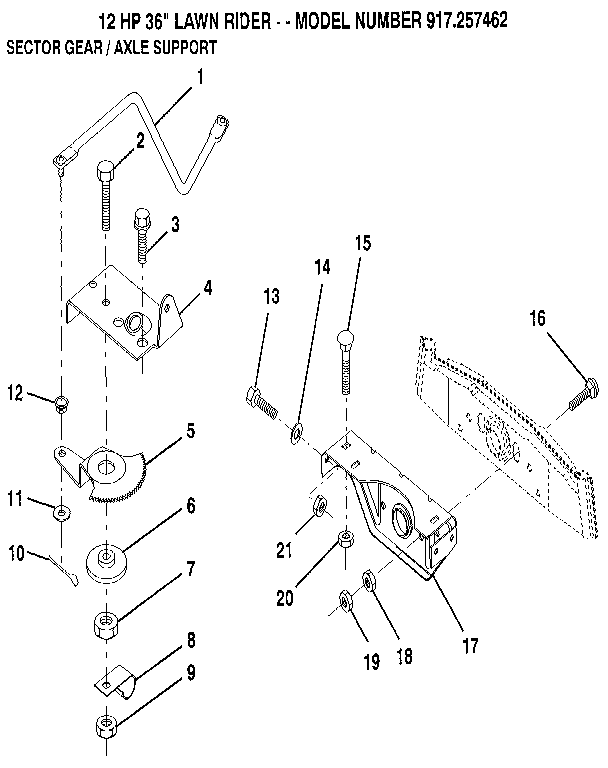 Sector gear / axle support