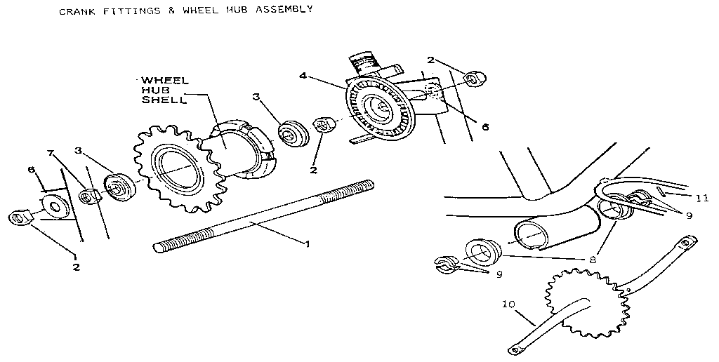 Axle, crank and sprocket assembly