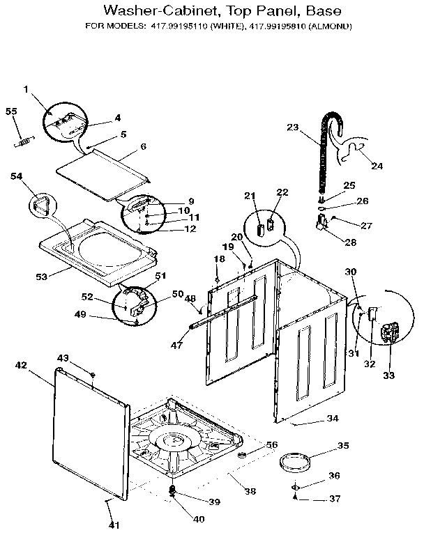 Washer-cabinet, top panel, base