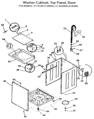 Washer-cabinet, top panel, base