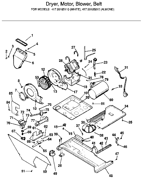 Dryer, motor, blower, belt