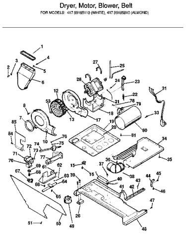Dryer, motor, blower, belt