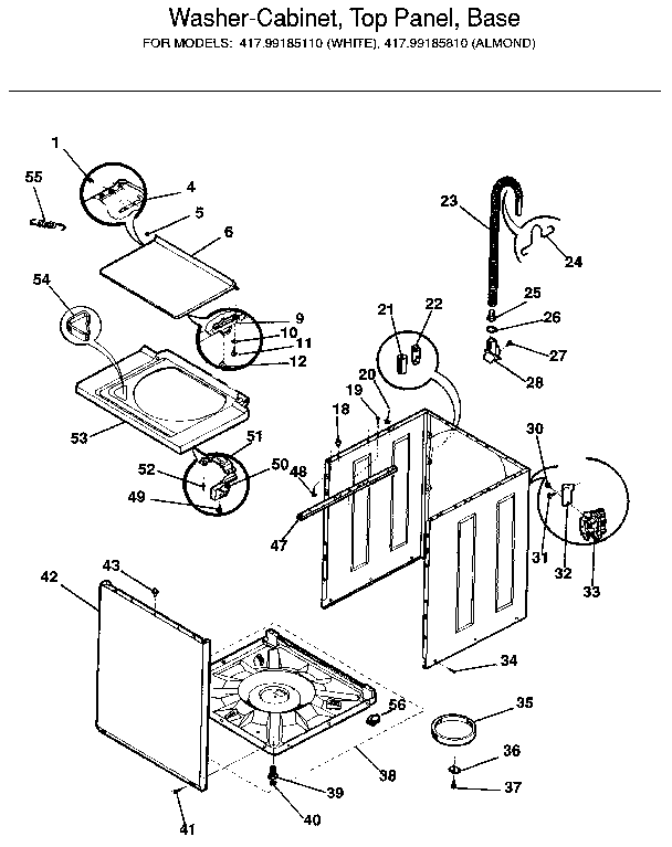 Washer-cabinet, top panel, base