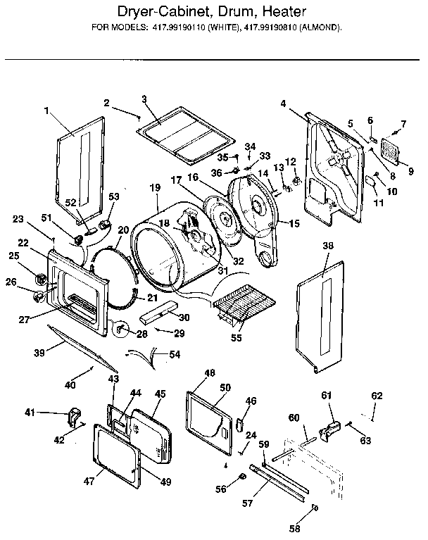 Dryer - cabinet, drum, heater