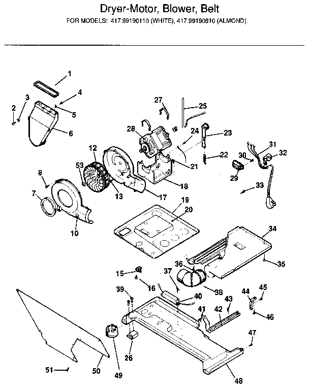 Dryer-motor, blower, belt