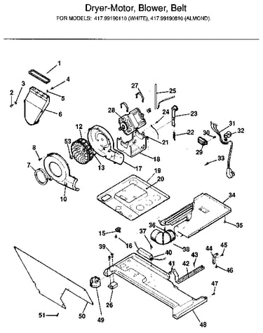 Dryer-motor, blower, belt