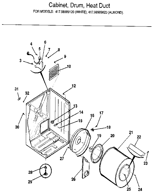 CABINET, DRUM, HEAT DUCT