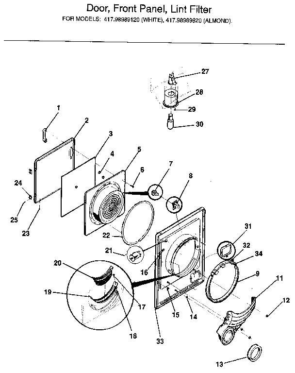 DOOR, FRONT PANEL, LINT FILTER