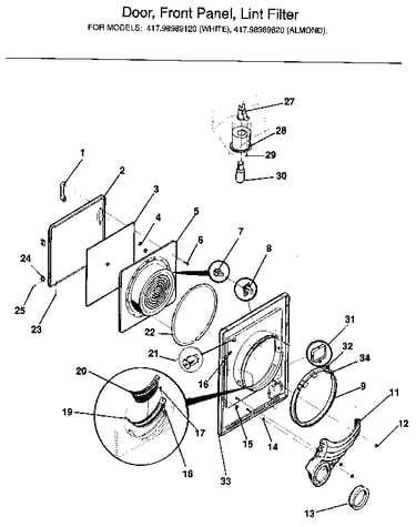 Door, front panel, lint filter