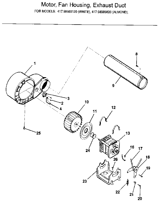 MOTOR, FAN HOUSING, EXHAUST DUCT