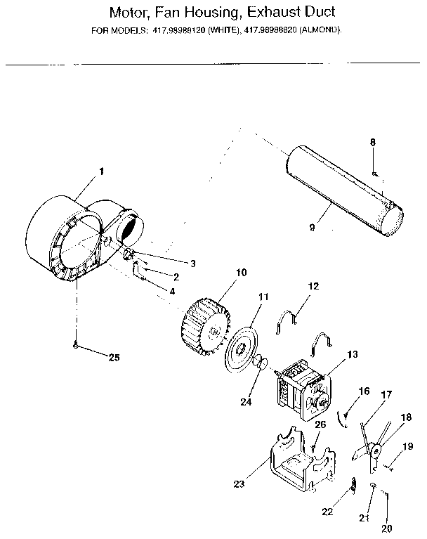 MOTOR, FAN HOUSING, EXHAUST DUCT