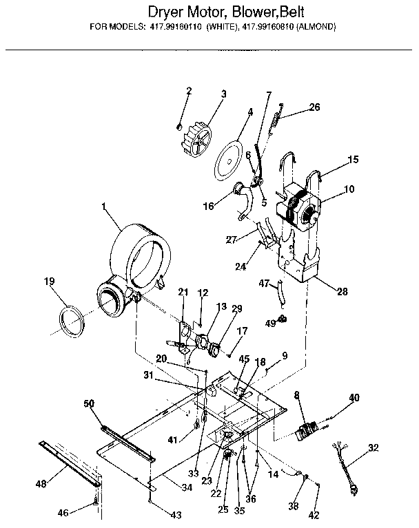Dryer motor, blower, belt
