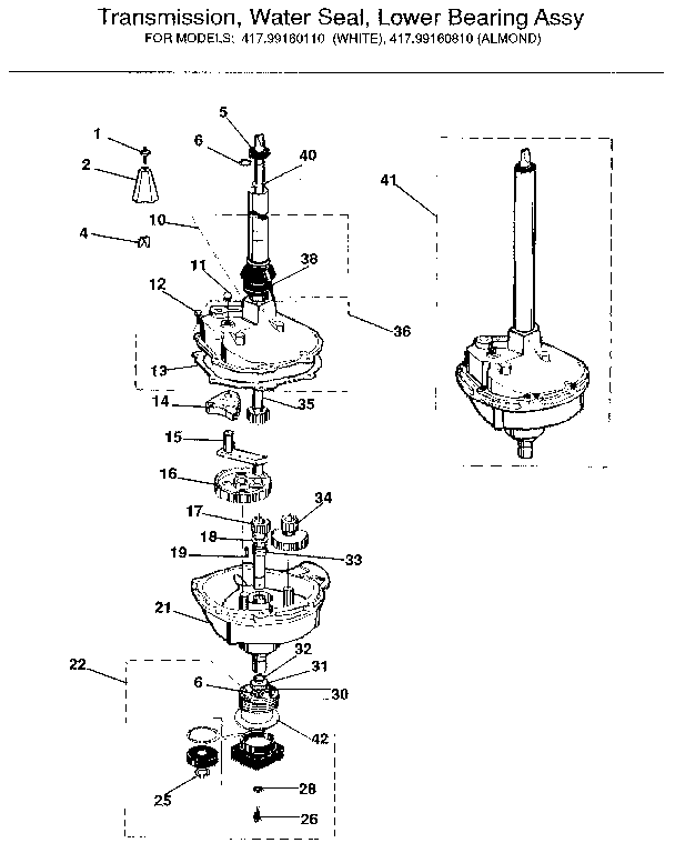 Transmission, water seal, lower bearing assy