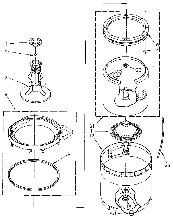 Agitator, basket and tub