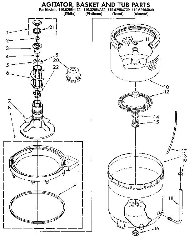 AGITATOR, BASKET AND TUB