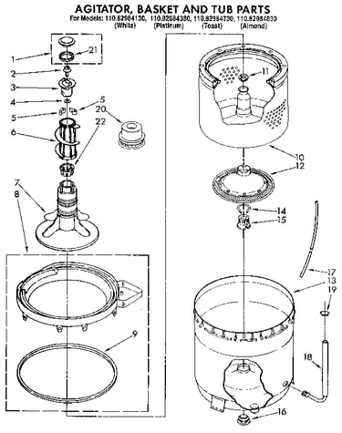 Agitator, basket and tub