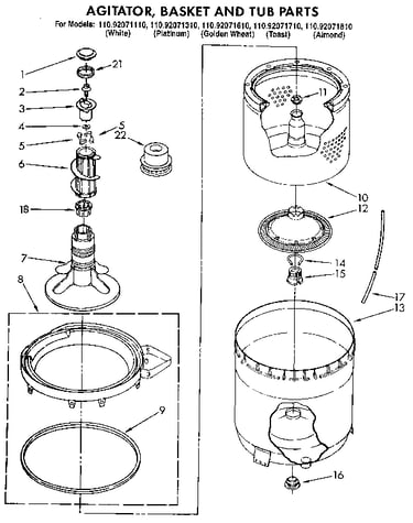 Agitator, basket and tub