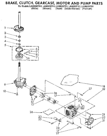 Brake, clutch, gearcase, motor and pump