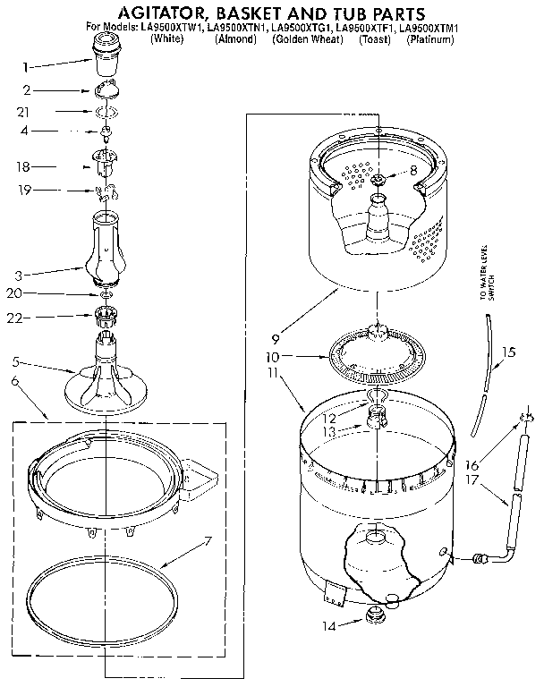 Agitator, basket and tub