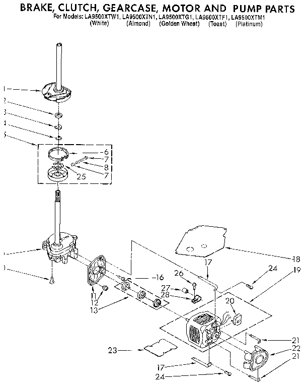 Brake, clutch, gearcase, motor and pump