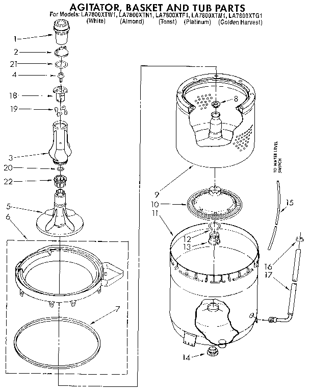 AGITATOR, BASKET AND TUB