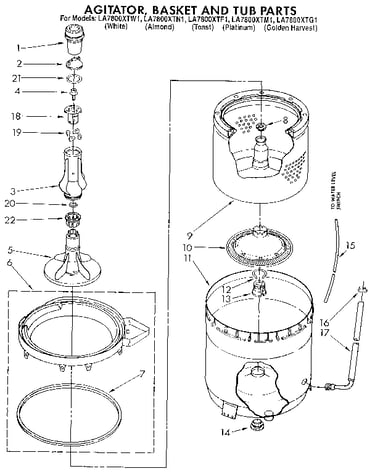 Agitator, basket and tub