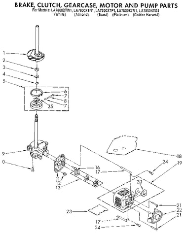 Brake, clutch, gearcase, motor and pump