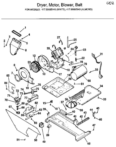 Dryer, motor, blower, belt